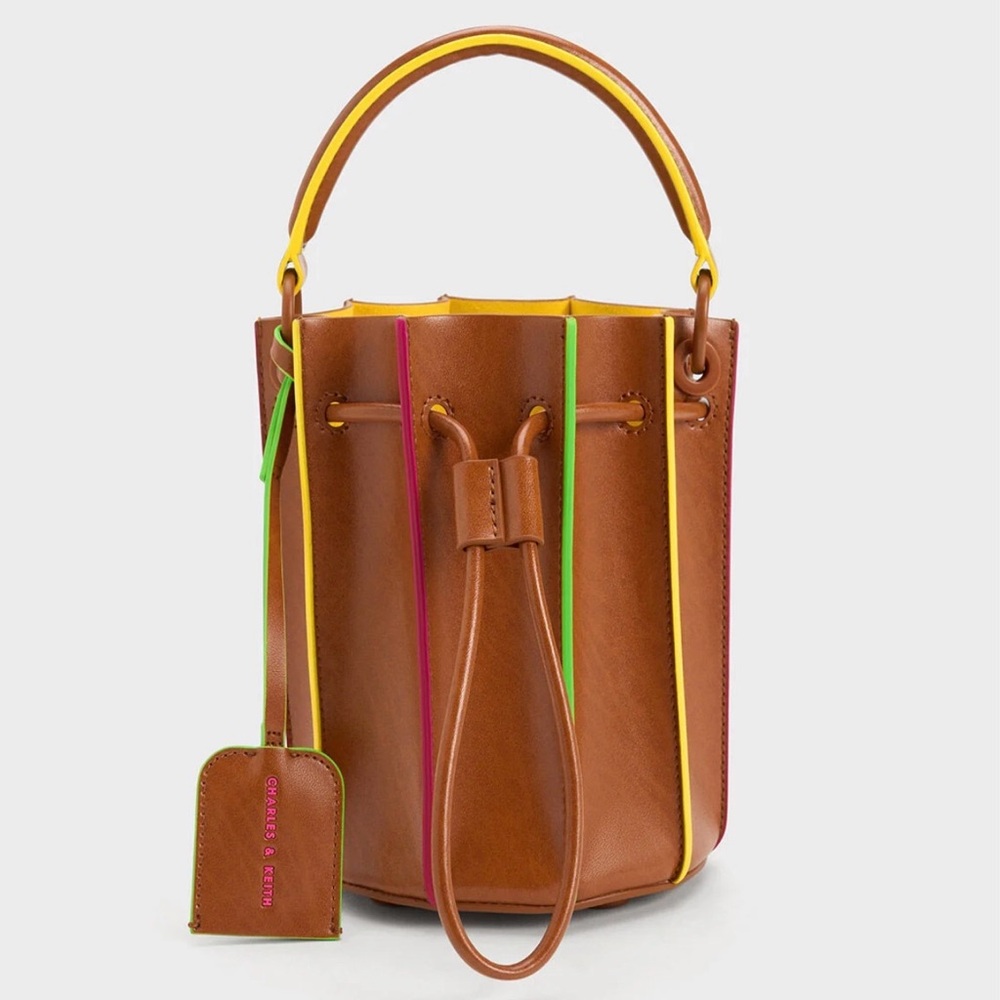 CHARLES & KEITH Small Brown Clove Top Handle Bucket Bag NWT